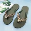 2025 New Comfortable and Fashionable All-match Beach Shoes Non-slip Soft Bottom Casual Flip-flops Rhinestone Chain Flat Slippers
