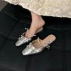 Women's Slippers 2025 New Mules Crystal Pearl Dress Flip Flop Shoes Female Designer Pointed Toe Mary Jane Shoes Low Heel Sandals