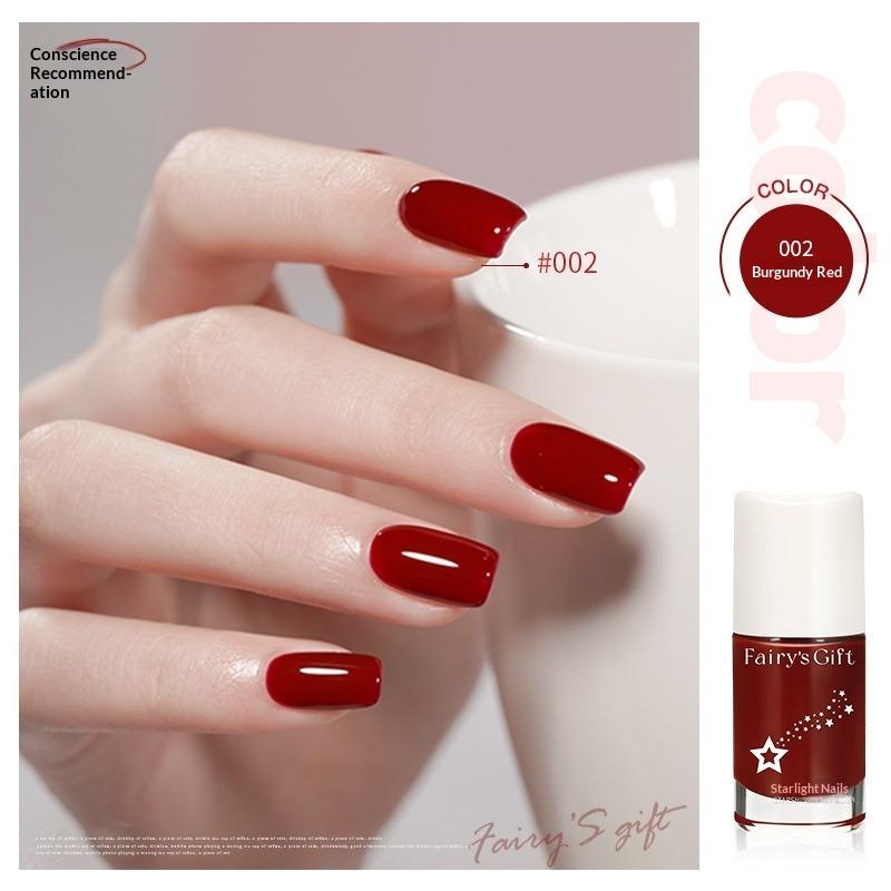 No-bake, Non-peelable, Long-lasting, Quick-drying, Waterproof, Colorfast, Oil-proof, and Waterproof Nail Polish.