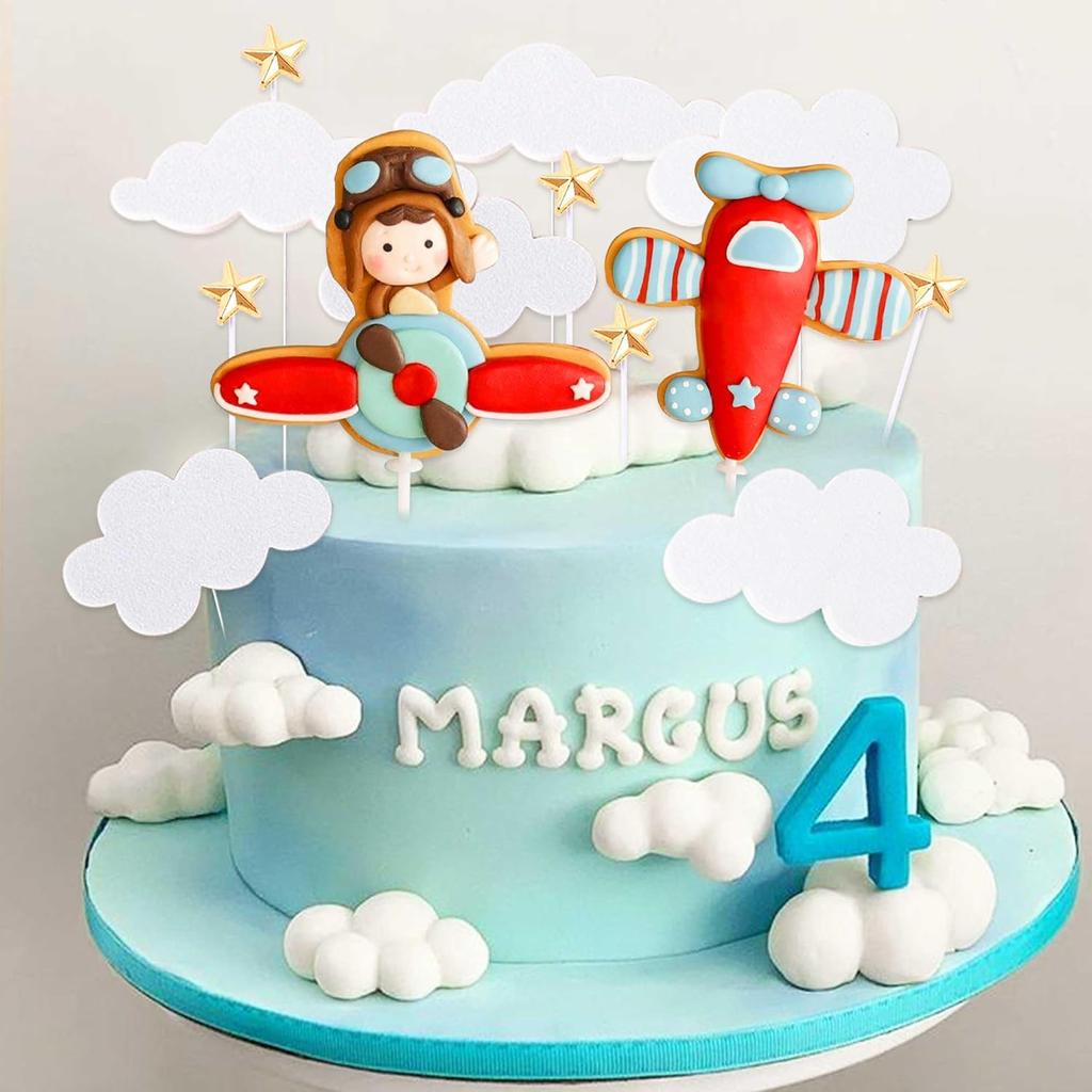 13PCS Airplane Cake Topper for Time Flies 1st, Airplane Themed Decorations for Birthday Baby Shower