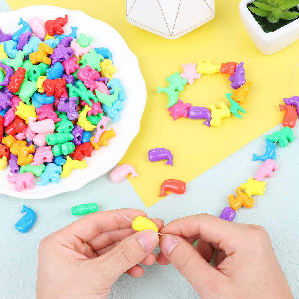 200 Pcs Mixed Animal Shaped Beads Colorful Marine And Jungle Animal Spacer Beads