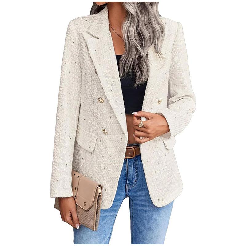 Tweed Women's Blazer Lapel Thin Coat Fashion Casual Top Commuter Single Breasted Long Sleeved Thin Jacket Spring and Autumn