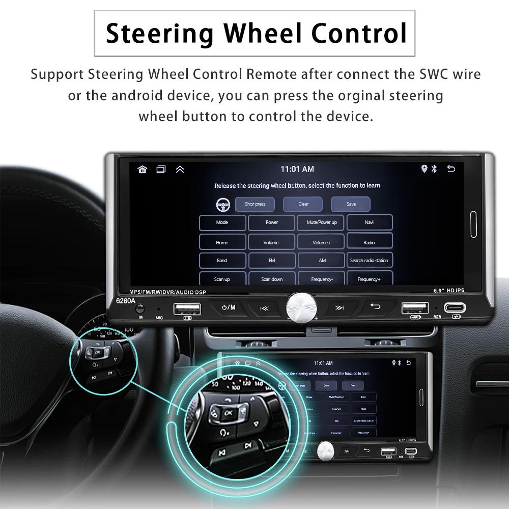 6.9'' Touch Screen 1Din Universal Car Radio Wireless Carplay Android Auto Smart Multimedia Player Wifi Navigation GPS FM Stereo