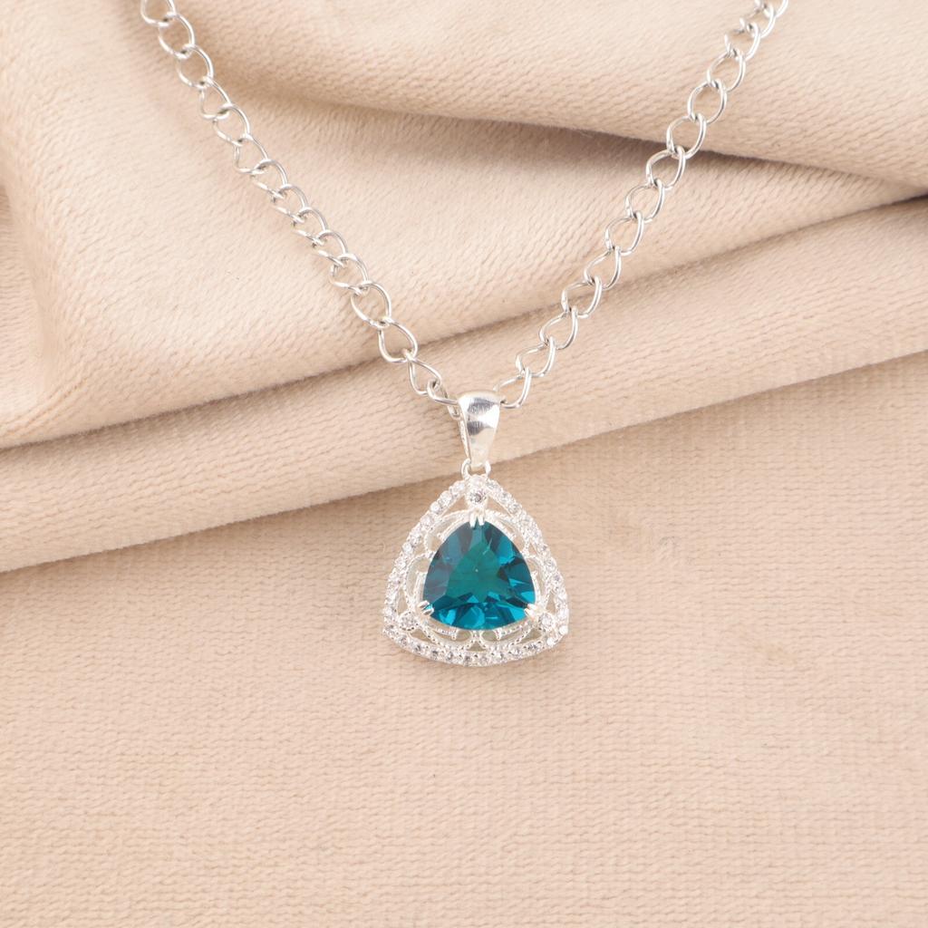 Апатит Драгоценный камень 925 Стерлинговое серебро Ювелирные изделия Дизайнерский цирконовый кулон 0,99" Для мамы CZP-8-13