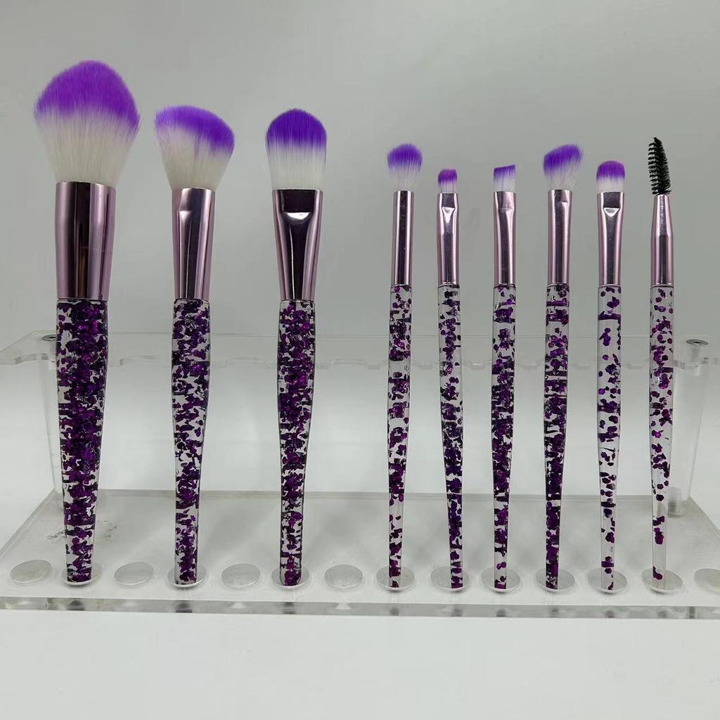 Crystal Handle 10-Piece Makeup Brush Set with Glitter, Fiber Hair for Face & Eye