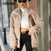 Autumn and Winter Women's Coat Lapel Pit Strip Zipper Long-sleeved Solid Color Medium-length Double-sided Plush Coat