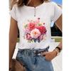 Floral Sweet and Cute Fashion Printing Women's O-neck Clothes T-shirt Short-sleeved Casual Daily Top