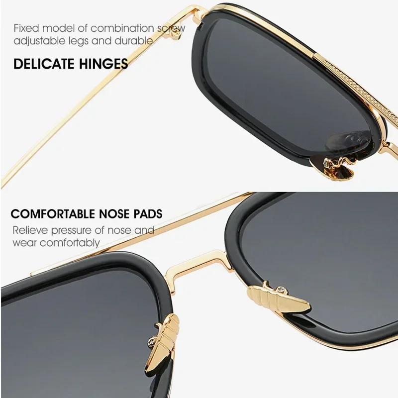 Luxury Steampunk Men Sunglasses Tony Stark Iron Man Sun Glasses Vintage Metal Eyewear Steam Punk Sunglass Uv400 Male Gafas