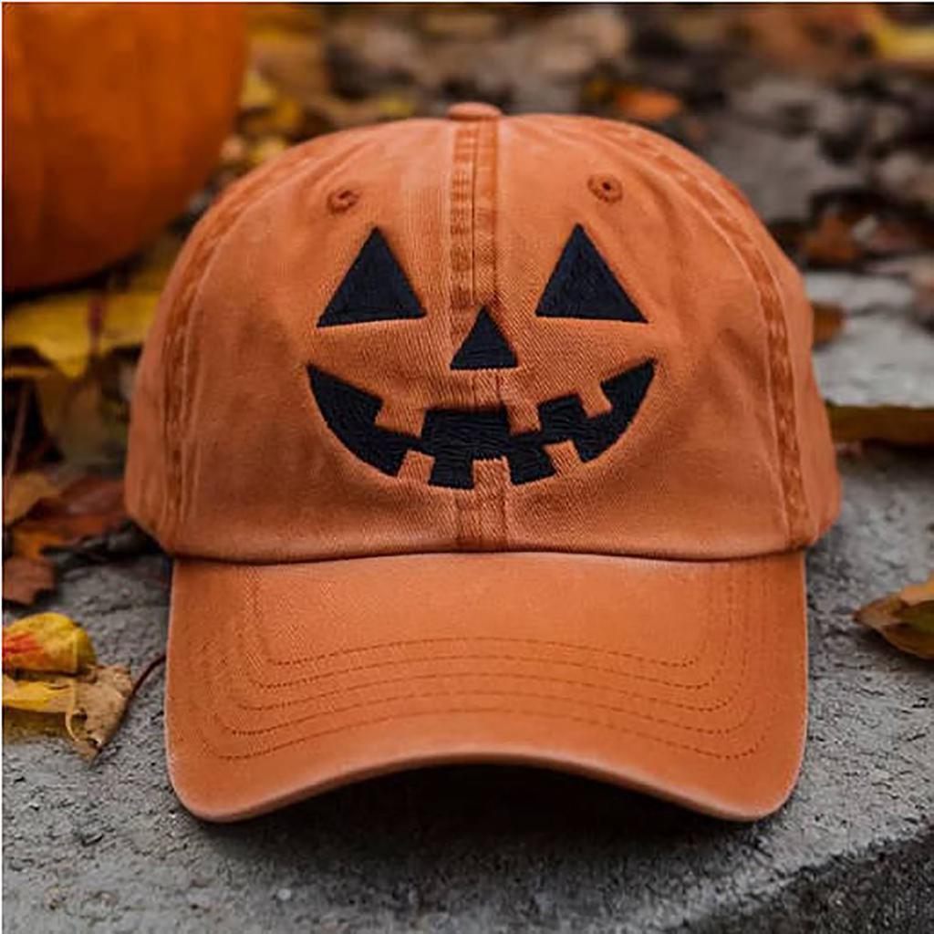 Unisex Pumpkin Face Baseball Cap  Halloween Embroidered Pumpkin Adjustable Horror Hat.