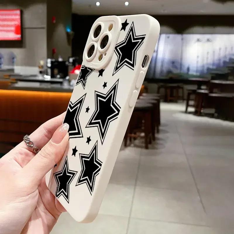 Cute Black Stars Silicone Phone Case For iPhone 16 15 14 13 12 11 Pro Max 13 Mini XS Max XR X 7 8 Plus SE 2020 Shockproof Cover