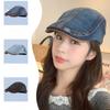 Japanese Spring and Summer Retro Washing Denim Hat Girl British Style Face Small Beret Big Head Hat