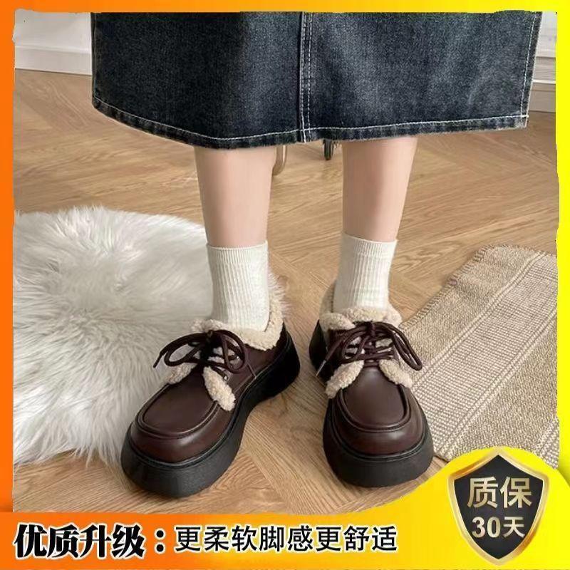 Versatile Thick-soled Velvet Small Leather Shoes for Women's British Style 2025 Autumn and Winter New Models Versatile Mary Jane Single Shoes for Wome