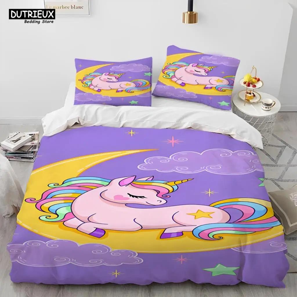 Unicorn Cute Cartoon Comforter Bedding Set,Duvet Cover Bed Set Quilt Cover Pillowcase,Queen Bedding Set