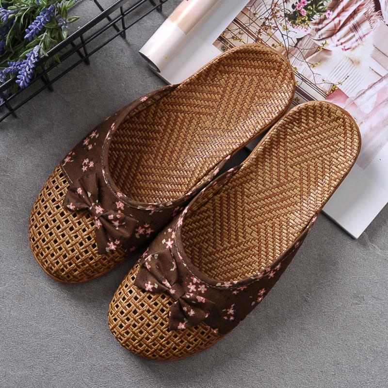 Summer Men/Women Flat Slippers Casual Slides Floral Bow Linen Women Sandals Indoor Shoes