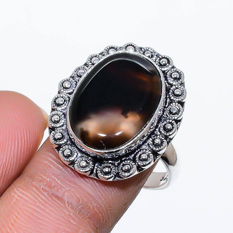 Banded Agate Gemstone Handmade 925 Sterling Silver Jewelry Ring 8 SU-9997