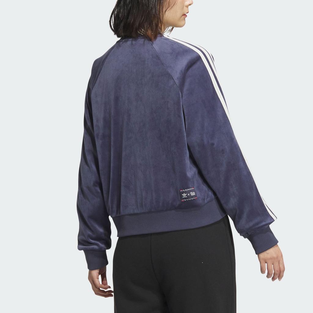 Adidas Originals Classic Retro Trefoil Velvet Hoodie Jacket Women Tops Navy IX4224