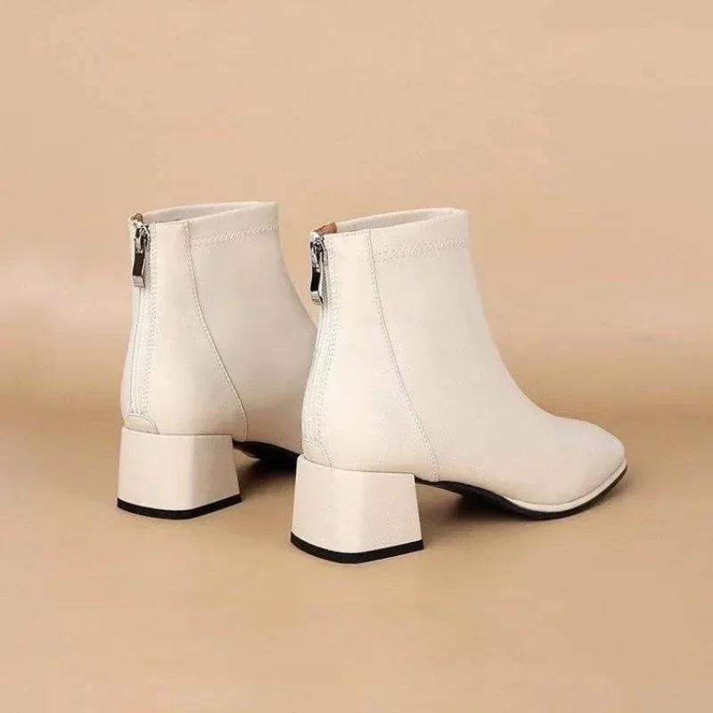 Women's Ankle Boots Beige Booties Elegant Female Short Shoes Winter 2024 On Promotion New In Large Size Warm Footwear Spring Hot
