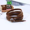 New Five Circle Embossed Cowhide Bracelet Vintage Simple Multi Loop Bracelet Fashion Buckle Leather Bracelet