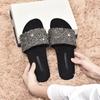 Flat-bottomed Rhinestone Slippers Outer Wear Summer 2025 New Fashion Versatile Special Large Size 41-45 Internet Celebrity Sandals Ins Tide