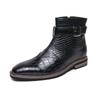Men's Ankle Boots Fashion Pointed Leather Boots Designer Crocodile Pattern High-top Boots for Men Casual Business Dress Booties
