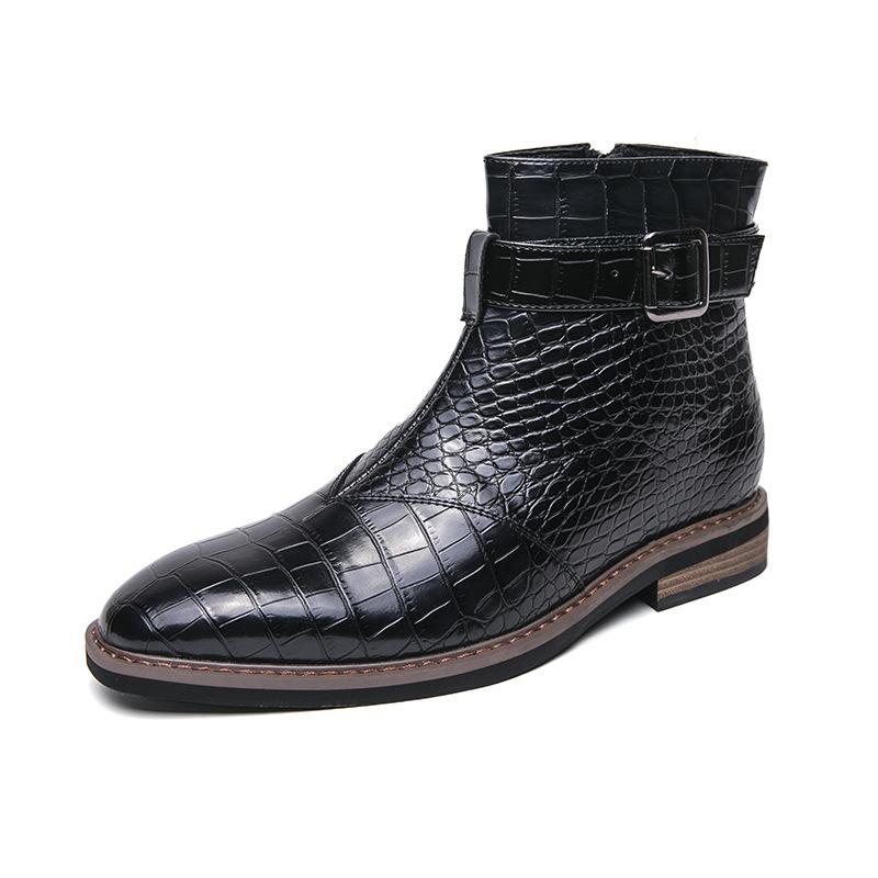 Men's Ankle Boots Fashion Pointed Leather Boots Designer Crocodile Pattern High-top Boots for Men Casual Business Dress Booties