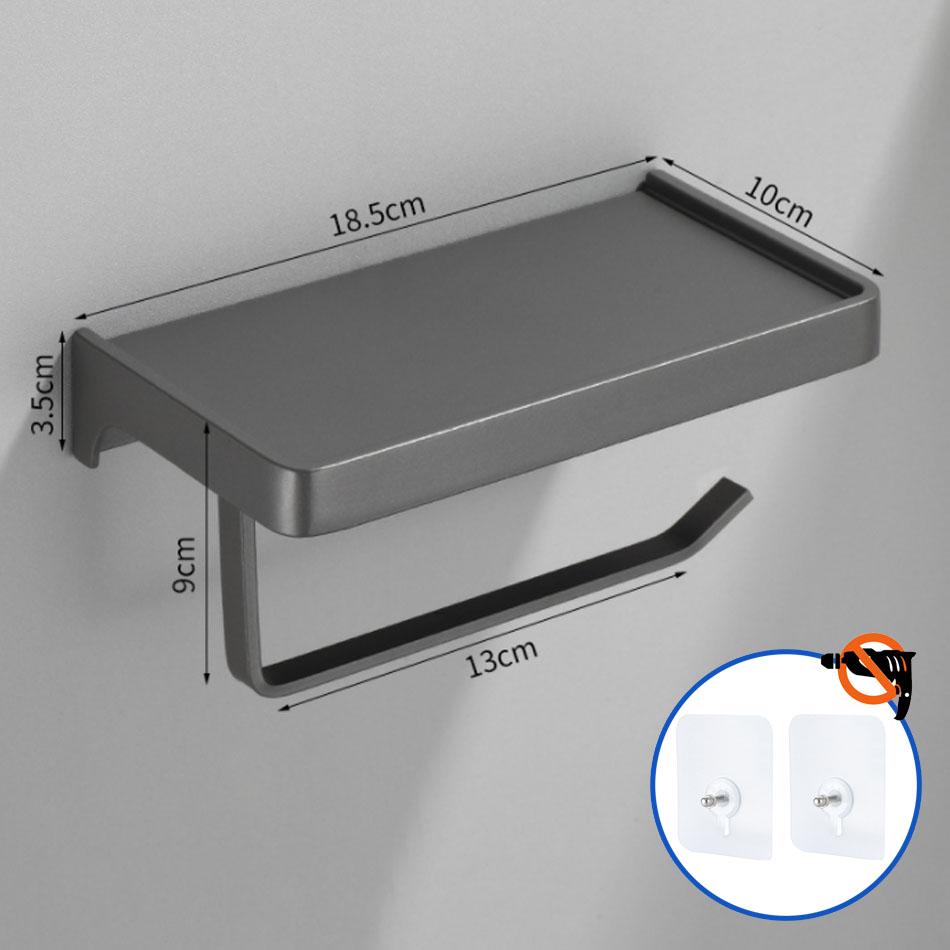 Paper Holder with Shelf Aluminum Black White Grey Wall Mount Kitchen Bathroom Toilet Paper Towel Roll Rack Storage Tissue Hanger