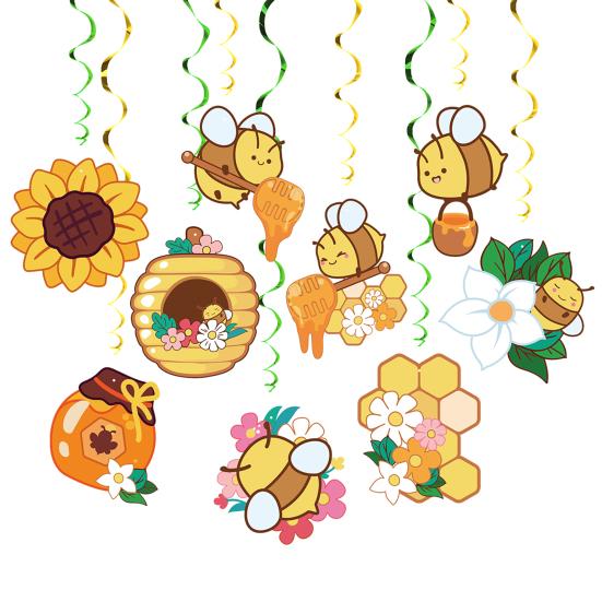 48 Pcs Bumble Bee Hanging Swirl Decoration Bee Themed Party Foil Ceiling Streamers for Baby Shower Birthday Party Decoration