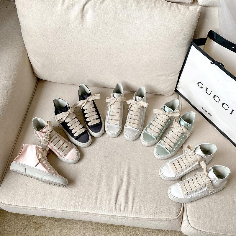 Breathable Women's Sneakers High-top Satin Shoes Leisure Shoes High Quality Platform Shoes Comfortabl Thick Sole Shoes for Women