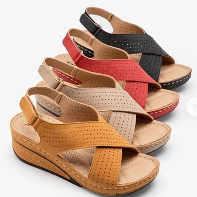 Women's Plus Size New European American Wedge Shoes Velcro Breathable Hollow Out Stitched
