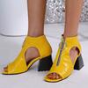FOREADA Women Sandals Thick High Heels Peep Toe Zipper Fashion Party Summer Shoes Black Brown Yellow Green Pink 33-46