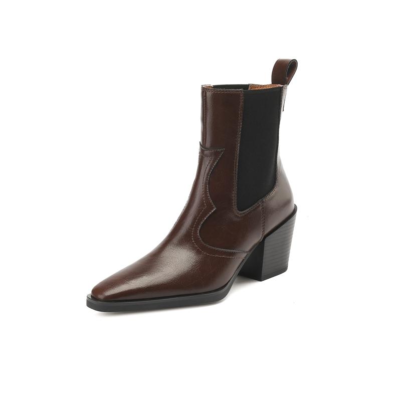 2024 New Autumn Women Boots Pointed Toe Chunky Heel Boots Genuine Leather Shoes for Women Concise Ankle Boots Platform Boots