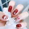 24Pcs Christmas Red Press On Nails Short Square with Snowflake Designs Fake Nails Cute Elk Full Cover Christmas False Nails Stick On Nails