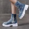 Fashion Autumn New Women's Boots 2024 Fashion Denim Camo Women's Ankle Boots Patchwork Fabric Platform Women's Sports Boots