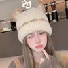 Hat Women's Autumn and Winter Wool Hat Versatile Cute Fashion Cat Ear Big Head Circumference Outdoor Pullover Warm Knitted Hat