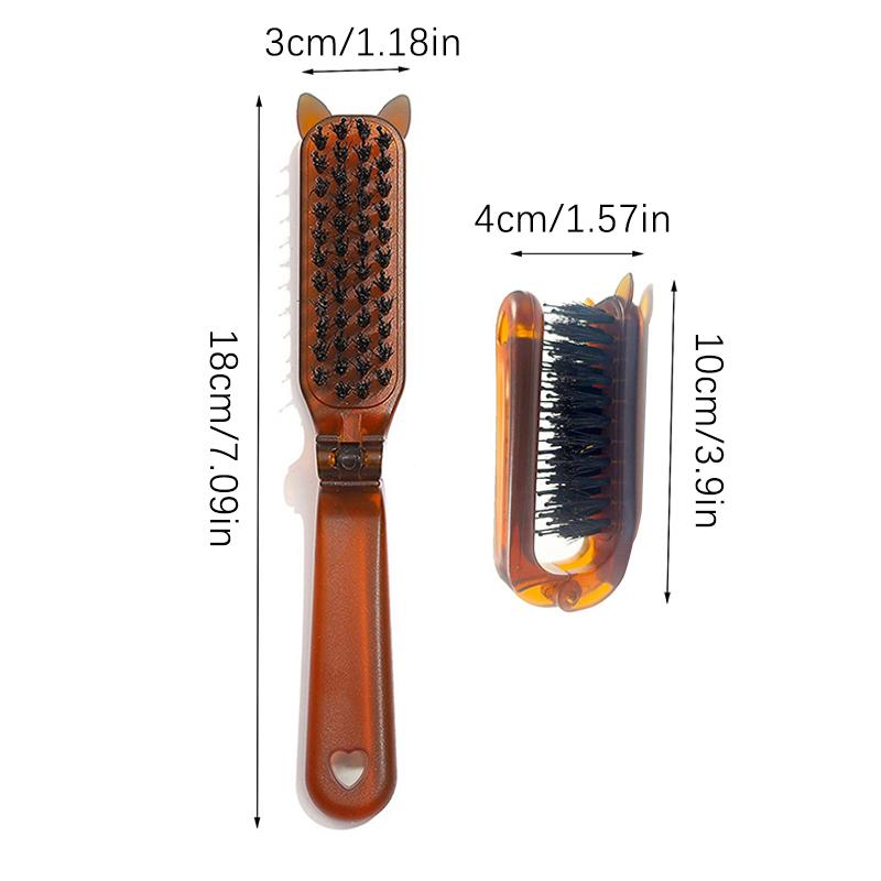 Cat Ear Boar Bristle Hair Brush Amber Foldable Portable Comb Pocket Collapsible Travel Massage Styling Tool Salon Women Gift
