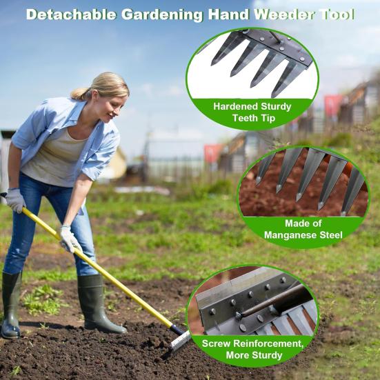 Gardening Weeder Puller Rake Heavy Duty Steel Outdoor Garden Lawn Farm Soil Loosening Weed Remover Weeding Uprooting Hand Tools