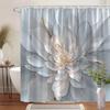 Luxurious White Flower Shower Curtain, Golden Accents, Close-Up Blooming Design, Smooth Petals, Elegant Edges, Modern Bathrooms