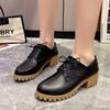 Fashion Ladies Oxford Shoes Casual Leather Shoes Women Lace-Up Chunky Heels Pumps Girls Student Retro Loafers