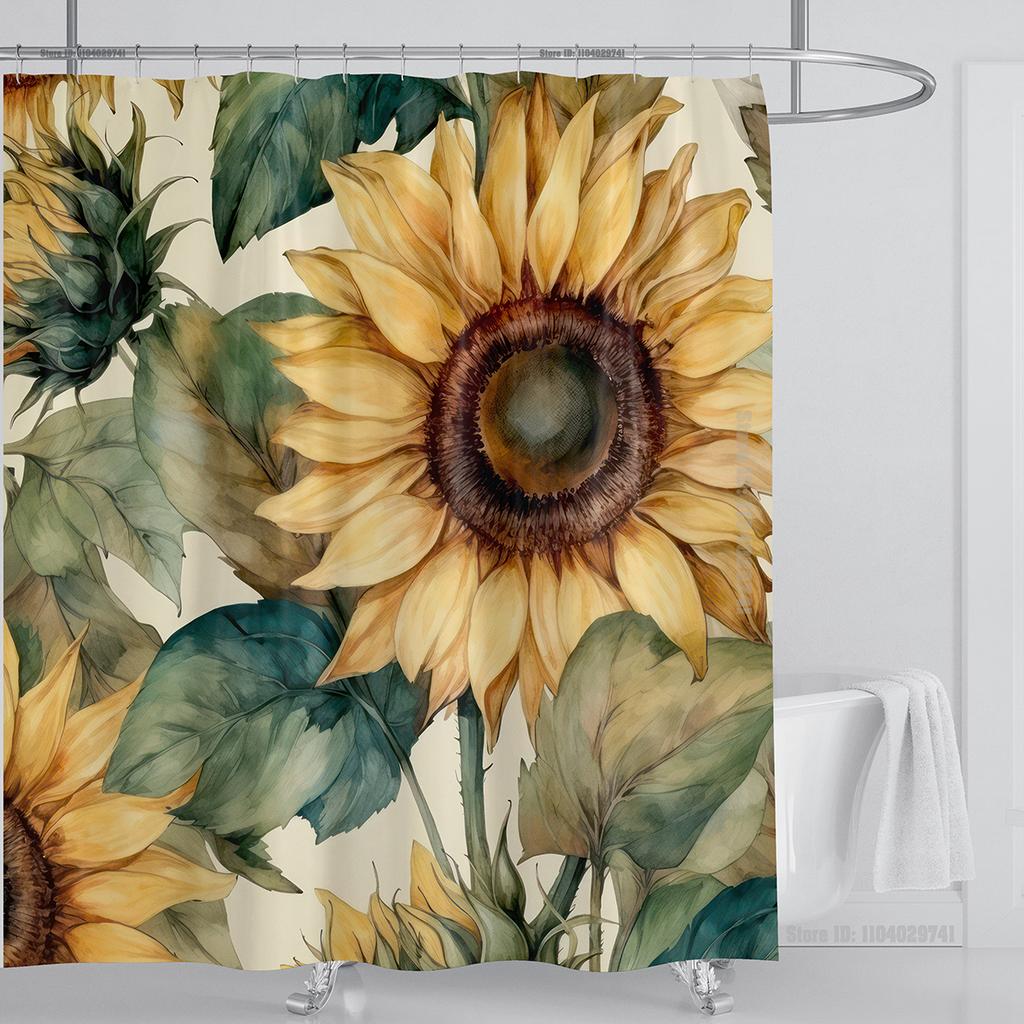Sunflower Flower Shower Curtain Waterproof Shower Curtain Polyester Fabric 3D Printed Curtain Bathroom Decoration With Hooks