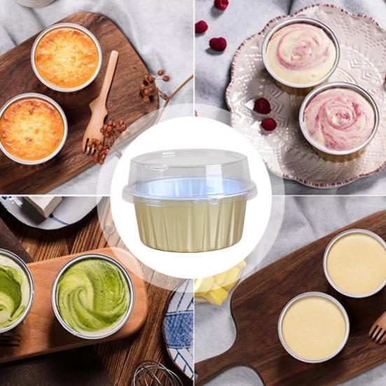 20Pcs Tinfoil Box with Lid Reusable Disposable Round Food Grade Non-Stick Oven Safe Cupcake Container Aluminum Foil Bowl Baking Mold