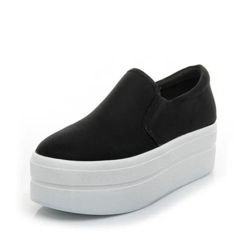 Fashion 6CM Denim Platform Wedge Autumn Elastic High Brand Chunky Sneakers Fashion Casual Spring Slip On Black White Shoes 2024