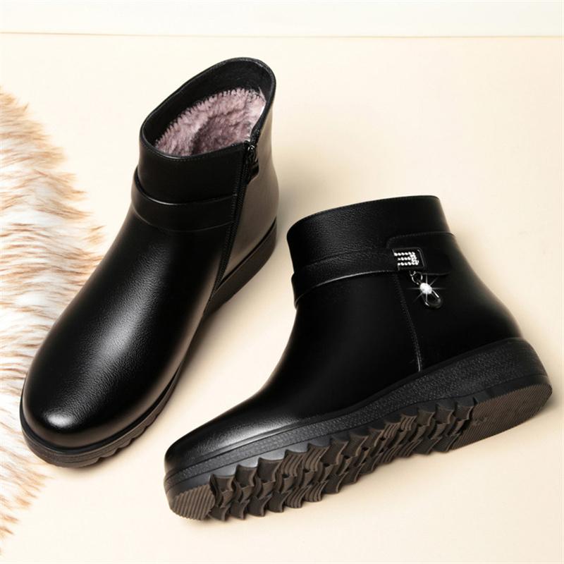 Fashion Autumn Winter Mum Warm Cotton Soft Shoes Women  Fleece Side Zip Thick Bottom Short Boots Leisure Round Head Flats Boots