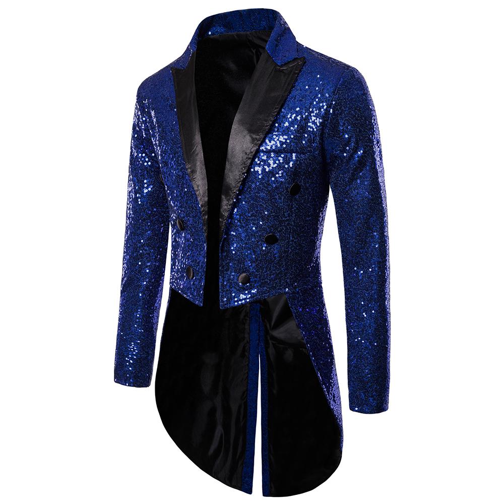 Men's British Style Men Court Tuxedo Suit Coats Fashion Sequin Decoration Blazers Gentleman Wedding Party Long Jacket Singers Stage