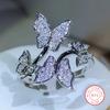 Sterling Silver Elegant Bow Ring Colorful Resizable Ring Inlay Zircon Ring Fashion Jewelry Wedding Engagement Ring