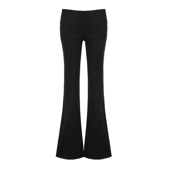 Women Flared Pants Elastic High Waist Solid Color Casual Trousers Basic Style Slim Fit Long Pants