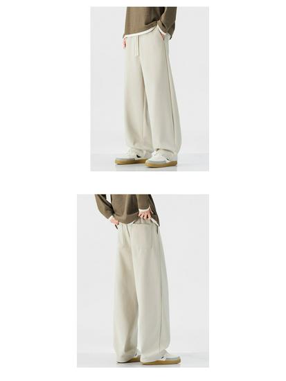 Fleece-Lined Retro Japanese Knit Sweatpants - Loose, Thick, Wide-Leg, Men's Casual Pants for Autumn/Winter