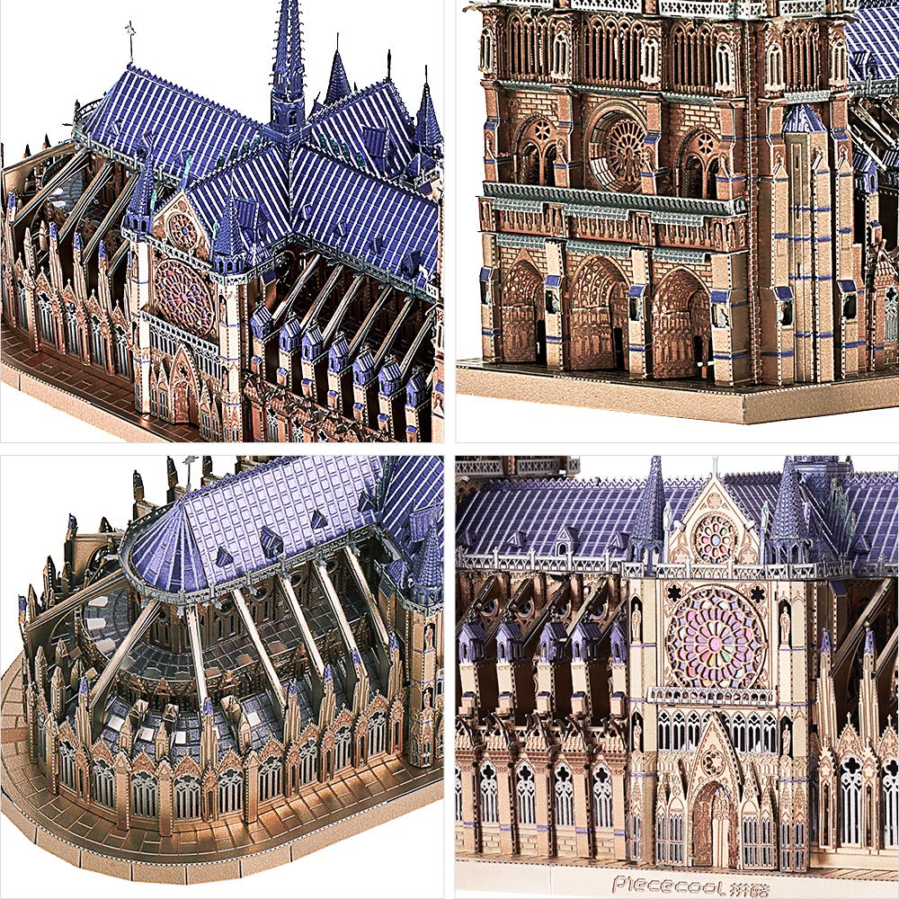 Piececool 3D Puzzle Notre Dame Cathedral Famous Paris Architecture Building 3D 3D Puzzle Metallic Nano Puzzle Metal Assembly Required No Adhesive 5