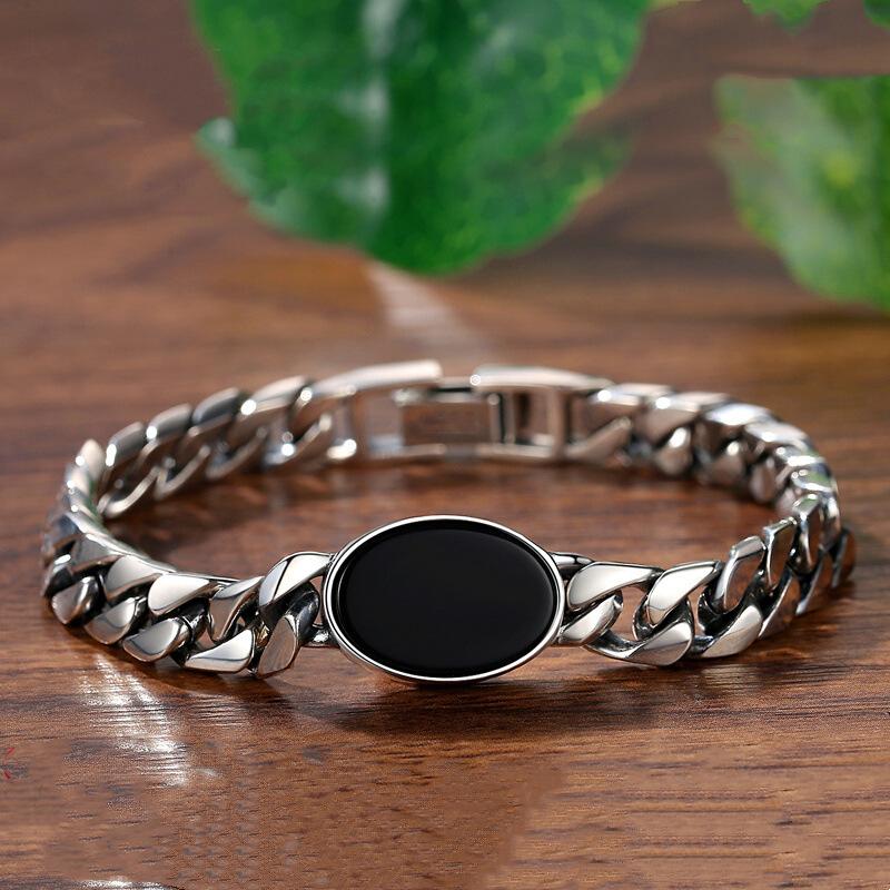 Black Cuban Bracelet Men's Woven Ins Simple, Niche, Thick, Trendy and Fashionable