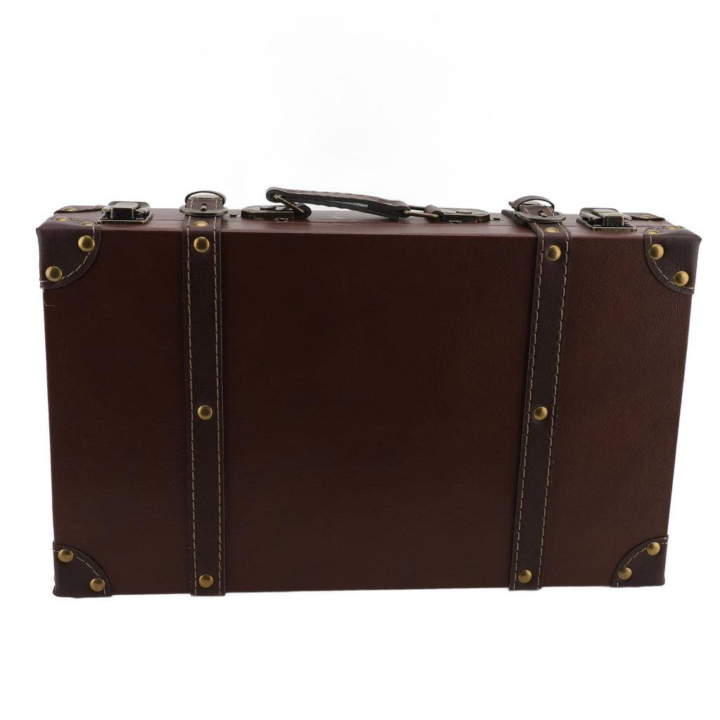 Vintage Suitcase 34x20.5x8cm Wooden Leather Decorative Luggage Trunk for Decoration Storage Photogra