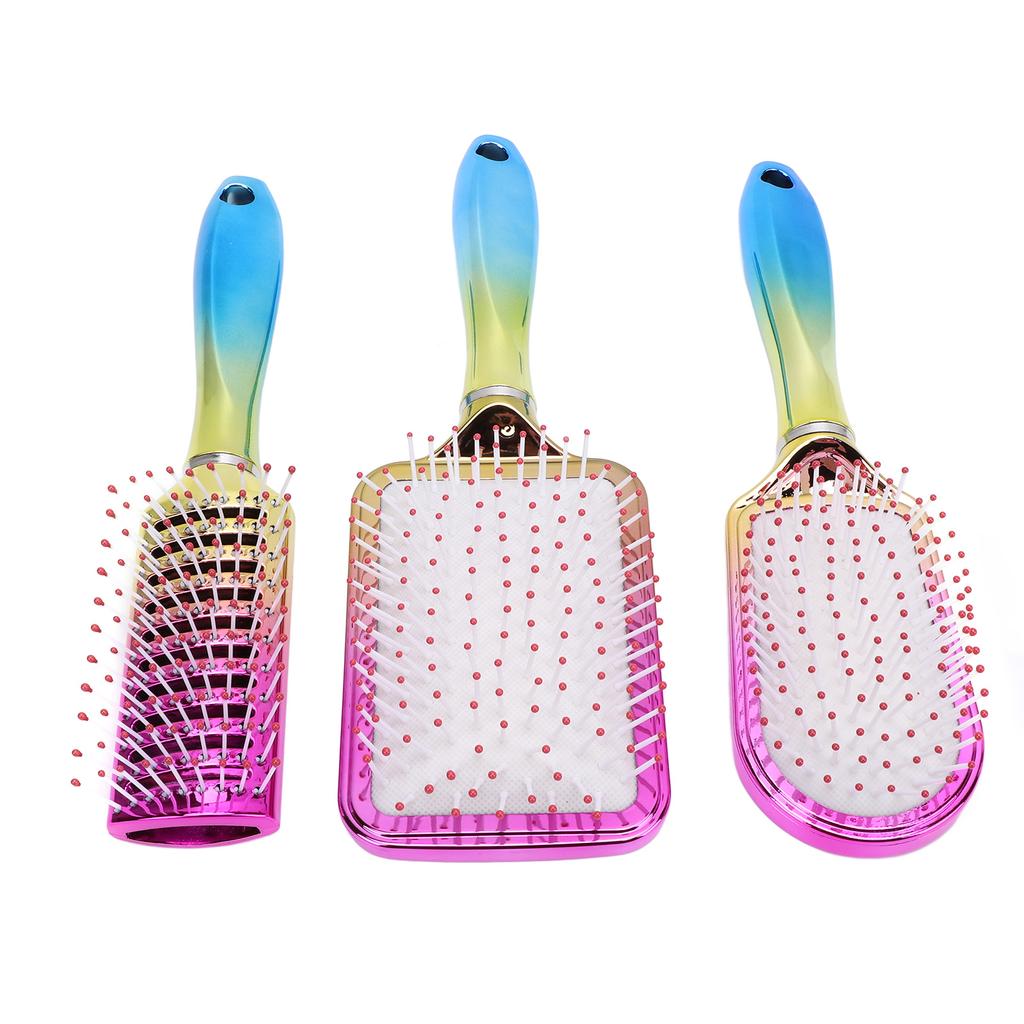 3pcs Gradient Electroplating Paddle Hairbrush Set Detangling Hair Brush Set Air Cushion Comb Nylon T